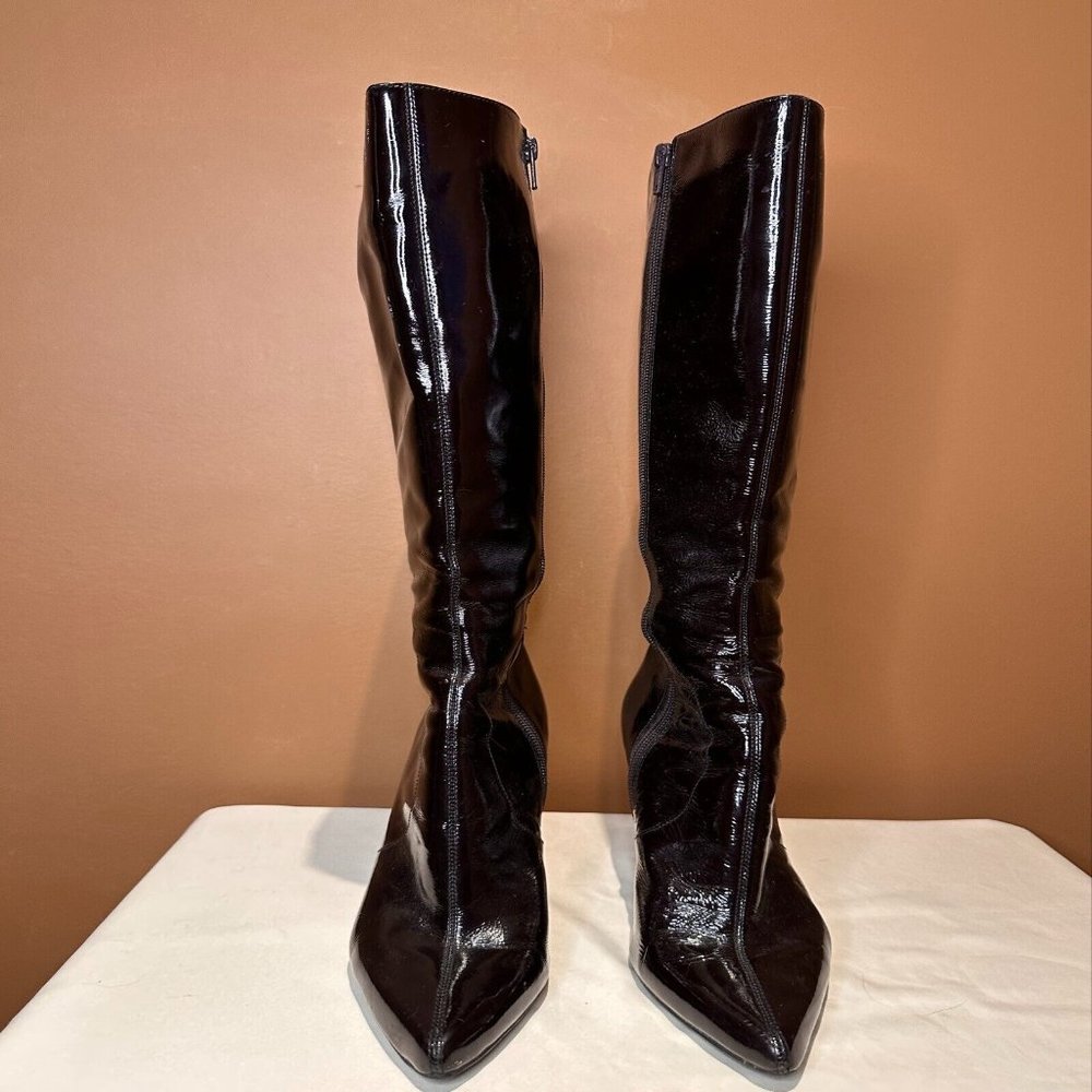 Nine West Black Patten Knee High Boots Size 7.5